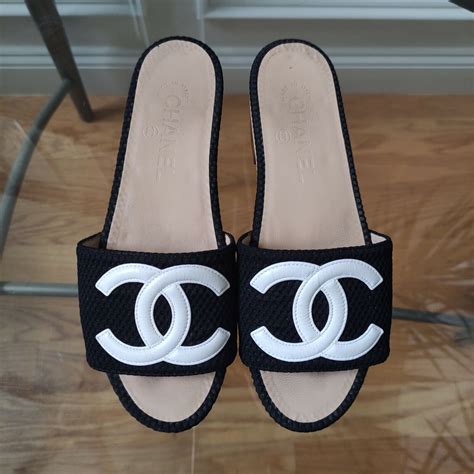 chanel calfskin slides mules black|Sandals .